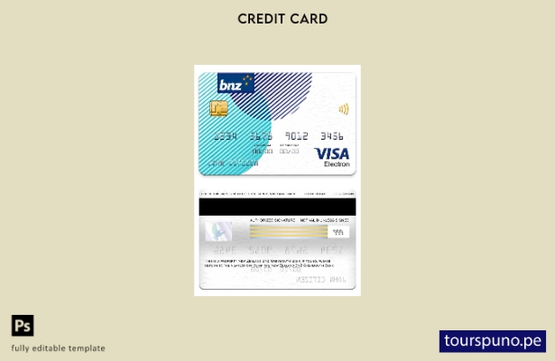 listo para imprimir plantilla de tarjeta electrónica visa BNZ Greymouth Bank de 